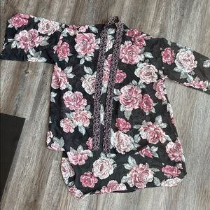 Xhilaration Floral Kimono - Black and Pink